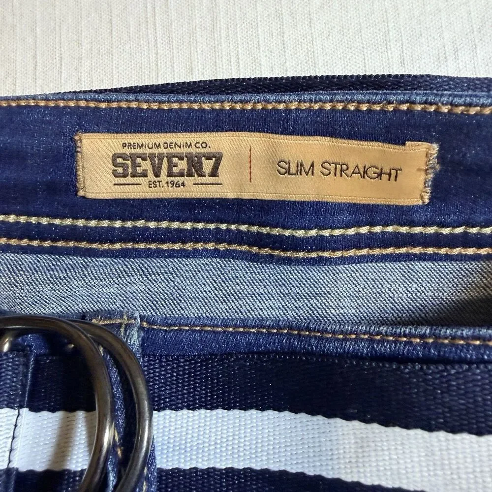 Seven 7 Jeans Mens 36 x 32 Blue Denim Slim Straight Leg Dark Wash Retro Belt